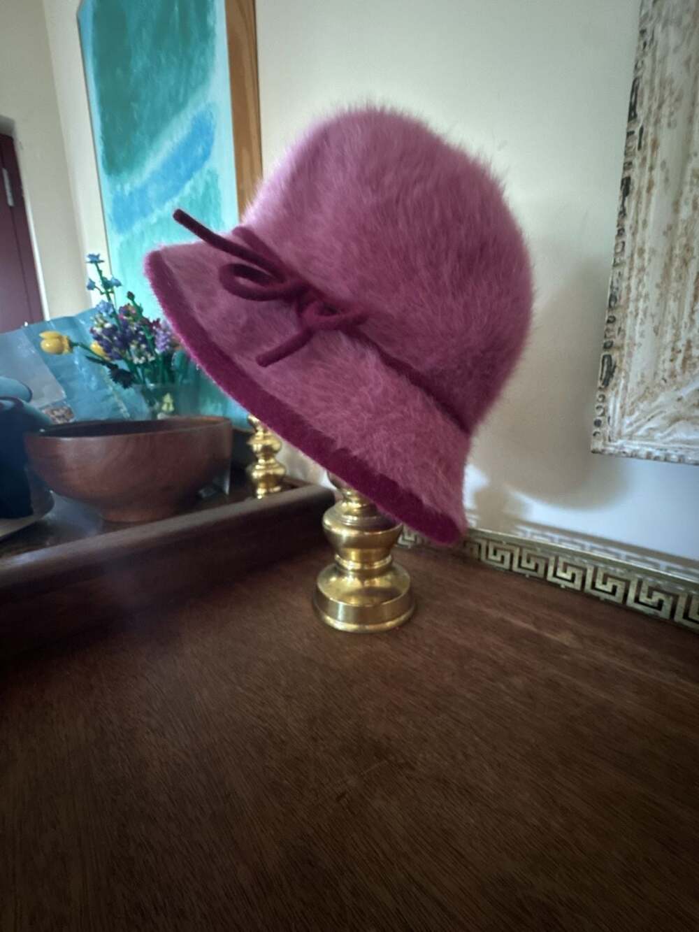 Vintage Kangol Design Made in England Fuzzy Angora Blend Bow Bucket Hat